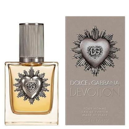 Dolce & Gabbana Devotion for Men Eau de Parfum bottle with heart emblem and packaging