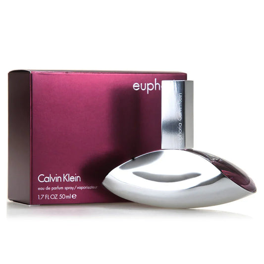 Calvin Klein Euphoria perfume bottle and box, 50ml eau de parfum spray, purple packaging